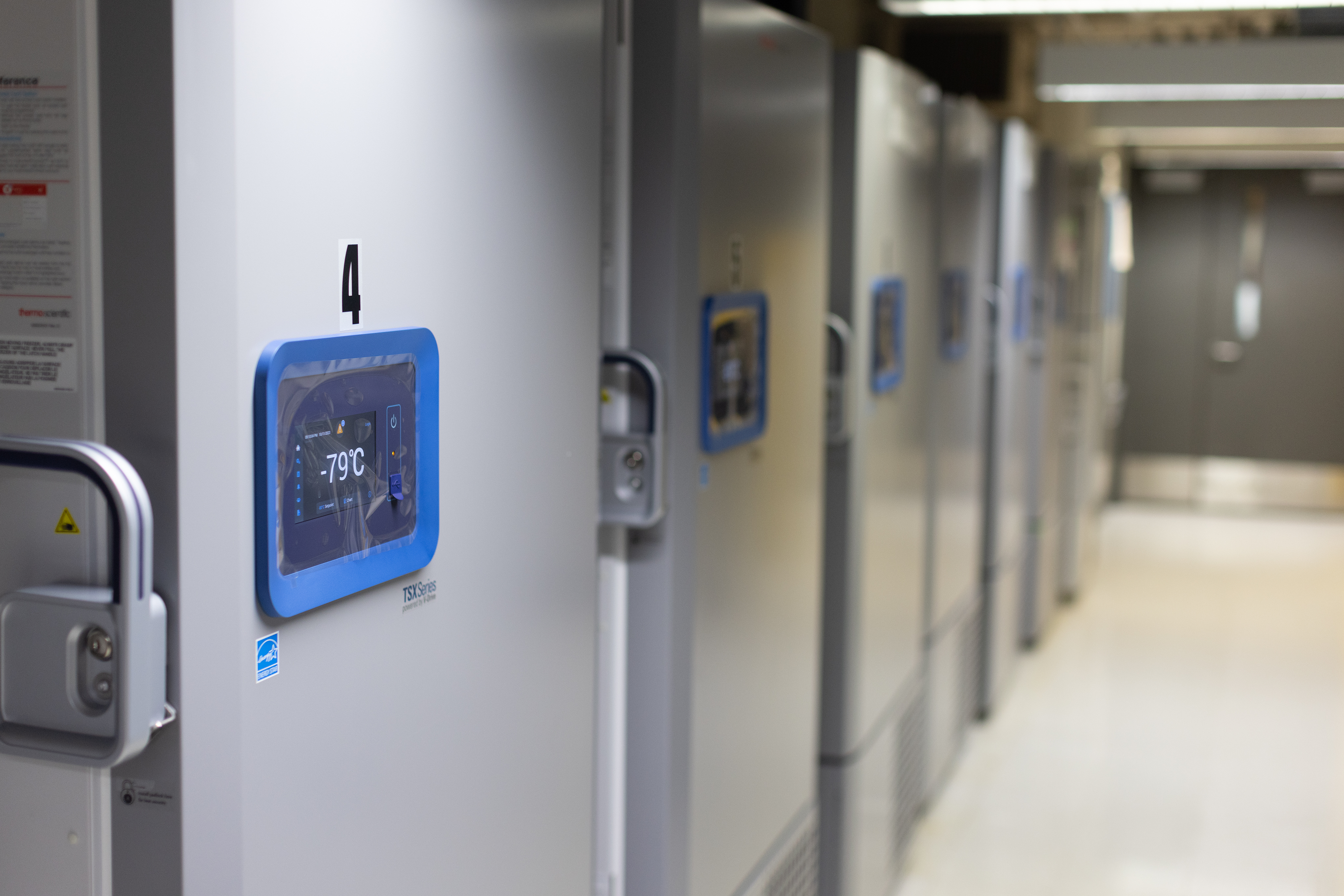 Large metal freezers in a lab.