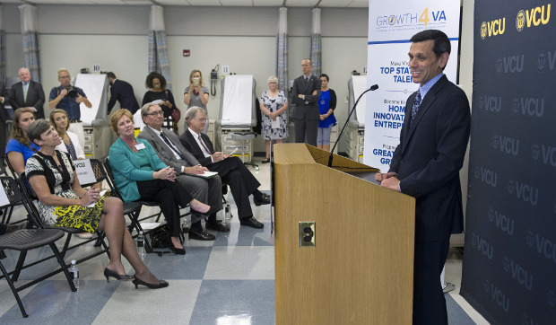 VCU President Michael Rao, Ph.D., speaks during the Growth4VA event.  Photo by Kevin Morley, University Marketing.